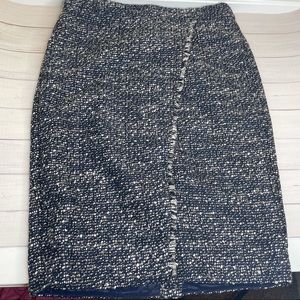 Blue white J. Crew pencil skirt, fringe trim NWOT